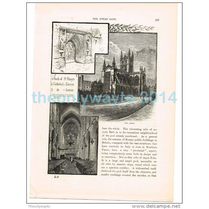 BATH, 3 SCENES BATH ABBEY, WILTS, BOOK ILLUSTRATION (PRINT), 1882