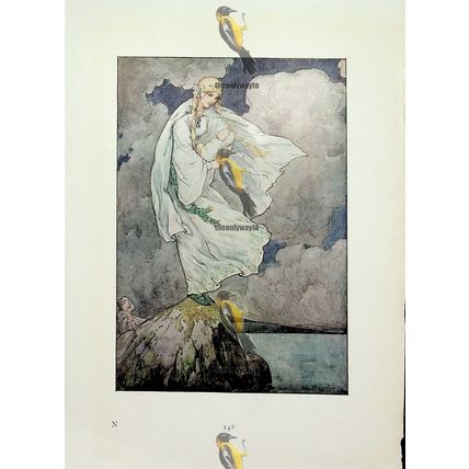 Strange & Beautiful Lady Rocking Baby Lancelot In Lake, Book Illustration, 1925
