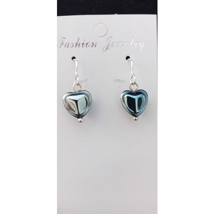 Refined 925 silver hook hematite heart earrings