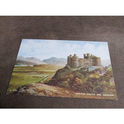 Valentines Postcard -Harlech Castle & Snowdon - Artist Brian Gerald A895
