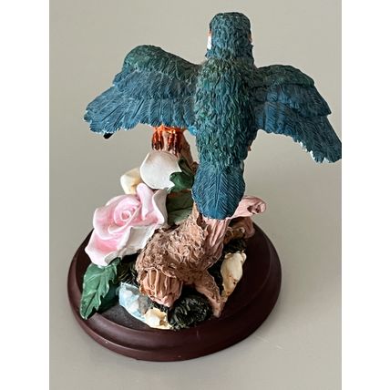PAIR OF KINGFISHERS AND PINK ROSE FIGURINE