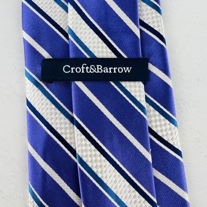Croft & Barrow Stripes Necktie Tie Purple White Blue 100% Silk