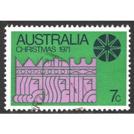 AUSTRALIA 1971: CHRISTMAS - 7c BLUE STAR ON GREEN USED (G3)