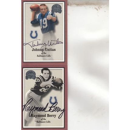 JOHNNY UNITAS & RAYMOND BERRY AUTO 2000 BALTIMORE COLTS HOF SB CHAMPION PLAYERS