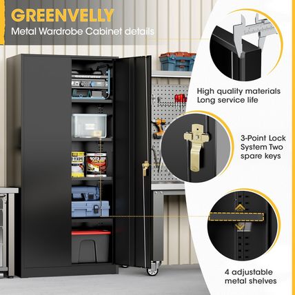 Greenvelly 72" H Metal Garage Storage Cabinet with 2 Doors and 4 Adjustable Shel