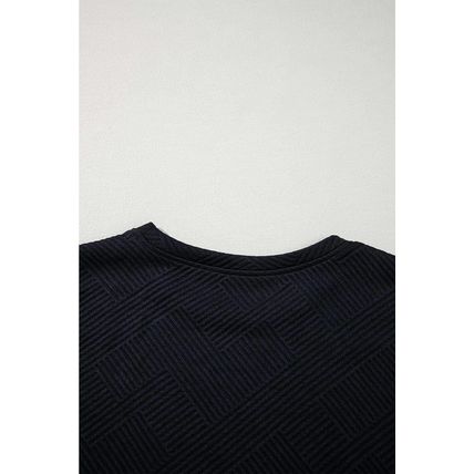 Black Solid Color Textured Long Sleeve Shift Dress