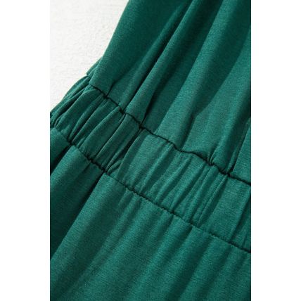 Blackish Green Deep V Pleated Crisscross Wide Leg Backless Jumpsuit