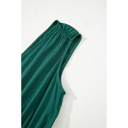 Blackish Green Deep V Pleated Crisscross Wide Leg Backless Jumpsuit