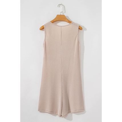 Parchment Corded Knit Side Pockets Buttoned Sleeveless Romper