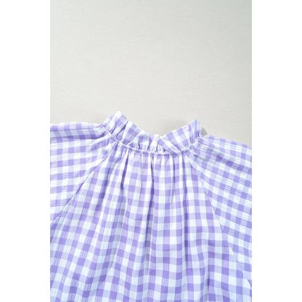 Lavendula Plaid Ruffle Wide Short Sleeve Babydoll Mini Dress