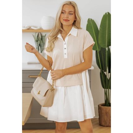 Jet Stream Shirt Collar Buttoned Patchwork Short Sleeve Mini Dress
