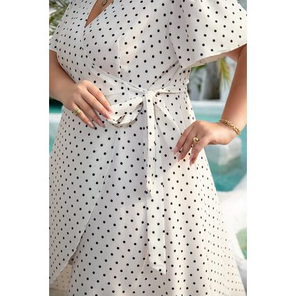 Khaki Polka Dot Surplice V Neck Tied Waist Flutter Sleeve Flowy Plus Size Midi D