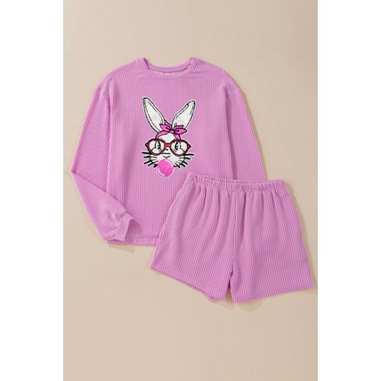 Phalaenopsis Bubble Gum Rabbit Sequin Graphic 2pcs Outfit