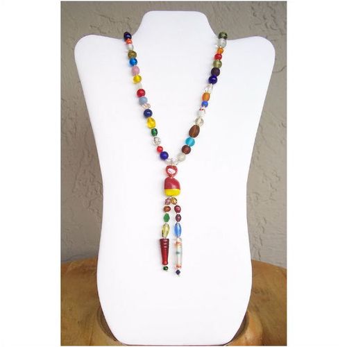 Necklace #01 multi-color glass bead 25 inch ladies teens costume fashion jewelry
