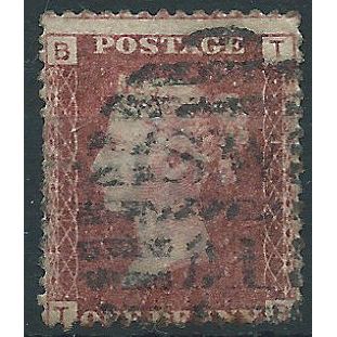 1858 SG43 1d Red Plate 121 Good Used Check Letters "TB"