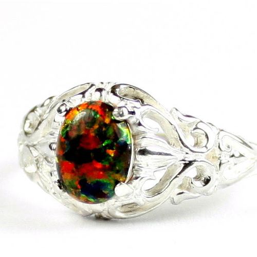 Created Black Opal, 925 Sterling Silver Ring, SR113