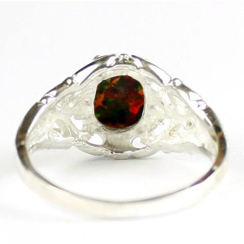 Created Black Opal, 925 Sterling Silver Ring, SR113