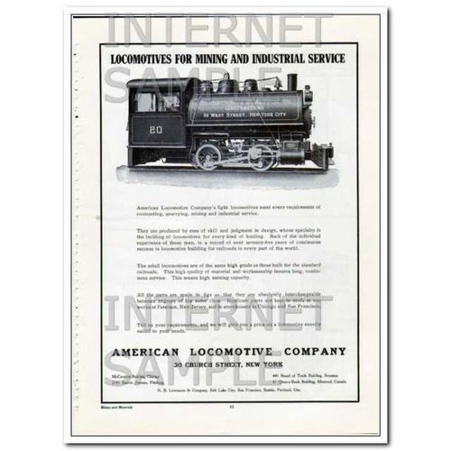 AMERICAN LOCOMOTIVE COMPANY 1910 Mining Industrial Service vintage ad