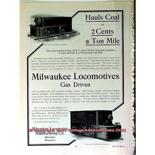 MILWAUKEE LOCOMOTIVE MFG COMPANY 1910 Hauls Coal mining vintage ad