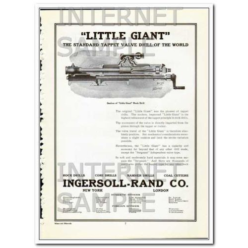 INGERSOLL-RAND 1910 Little Giant rock tappet valve drill vintage ad