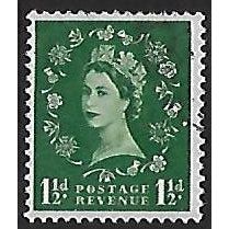 SG 517a: 1½d. green Definitive Stamp: Queen Elizabeth II, wmk. Tudor Crown sdw.