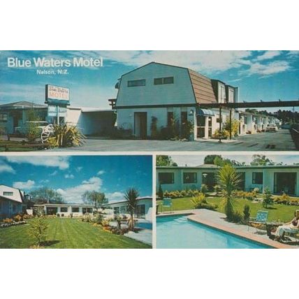 Blue Waters Motel Nelson Tahunanui New Zealand Rare Photo Advertising Postcard