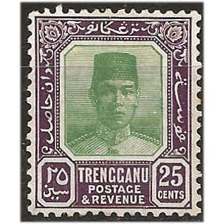 Trengganu 1921 SG38 25c Green & Deep Purple Mounted Mint ..