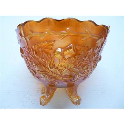 Fine Vintage 1940s Pressed Carnival Glass Marigold Bowl, Iridescent, D 14 cm