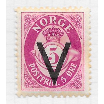 NORWAY 1941 POSTHORN 5ore V FOR VICTORY OVERPRINT MINT MH