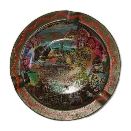 VTG Great Smokey Mountains Souvenir Ashtray MCM Decor Tennessee North Carolina