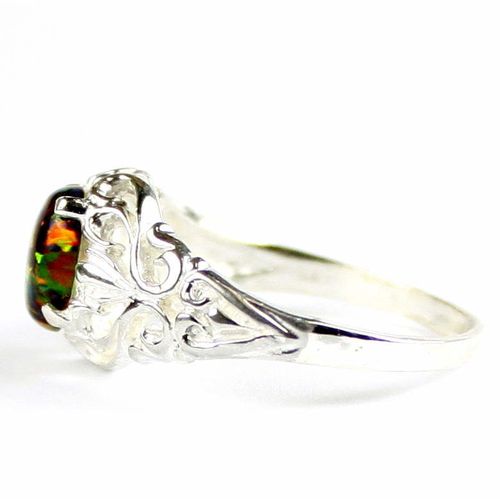 Created Black Opal, 925 Sterling Silver Ring, SR113