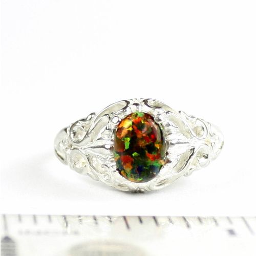 Created Black Opal, 925 Sterling Silver Ring, SR113