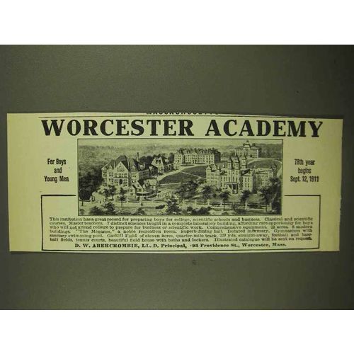 1911 Worcester Academy Ad - For Boys and Young Men