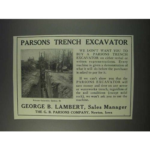 1910 George B. Lambert Parsons Trench Excavator Ad