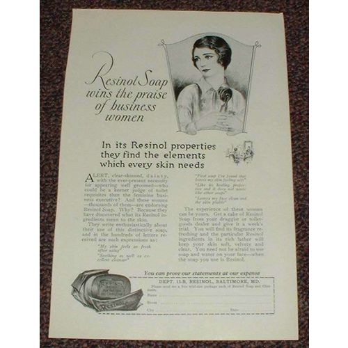 1927 Resinol Soap Ad - Wins Praise of Business Women!!