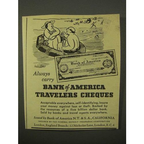1947 Bank of America Travelers Cheques Ad