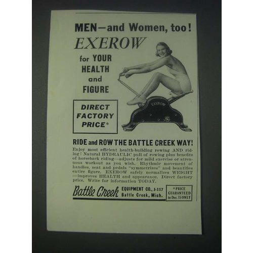 1947 Battle Creek Equipment Co. Exerow Ad - Men and Women, Too!
