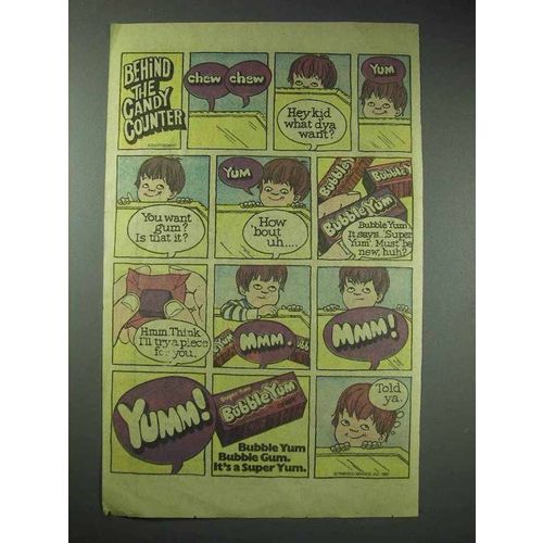 1982 Bubble Yum Bubble Gum Ad - Behind Candy Counter
