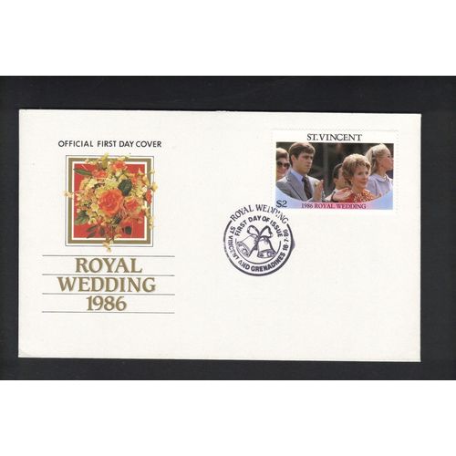 ST VINCENT 1986 ROYAL WEDDING $2 FLOWERS FIRST DAY COVER FDC