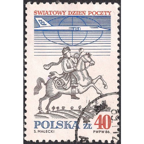 POLAND, Posthorn and Mail Jet, blue 1986, 40 Gr