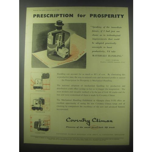 1954 Coventry Climax Fork Trucks Ad - Prescription for prosperity