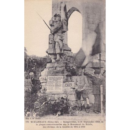 Moulineaux Inaugeration 1919 WW1 Military Monument Statue French Old Postcard