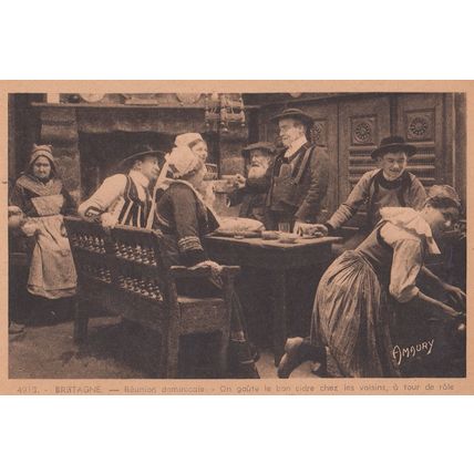 Bretagne Reunion Dominicale Cider Drinking French Maid Old Comic Postcard