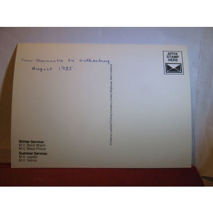 NEWCASTLE TO SWEDEN FERRY SHIP unused postcard dated 1985 =