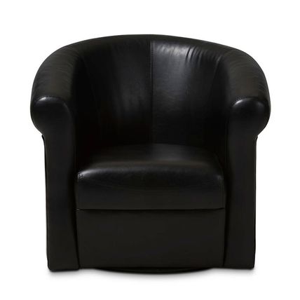 One Black Brown Faux Leather Modern Designer Accent Club Chair 360 Degree Swivel