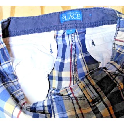 The Children's Place Boys Size 12 Multicolor Plaid Adjustable Waist Shorts Stain