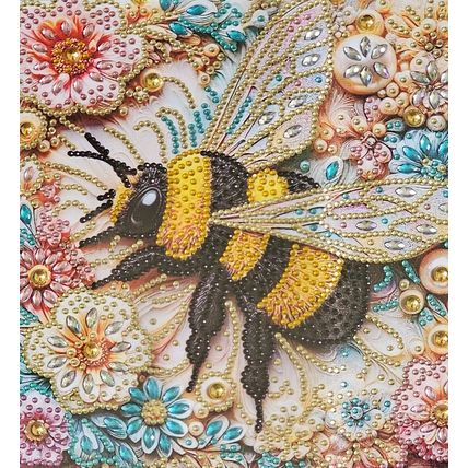 Completed Diamond Art Bee Picture with Wooden Black Frame Size 32cm by 32cm