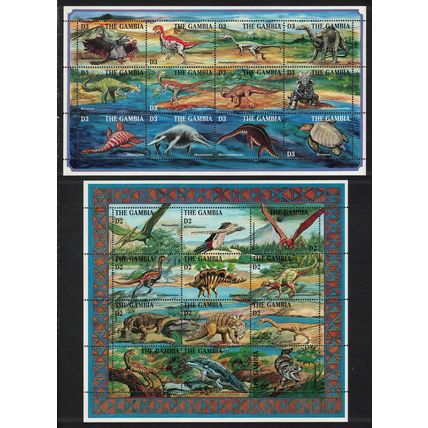 Gambia Prehistoric Animals Dinosaurs 2 Sheetlets 1995 MNH SG#1938-1961