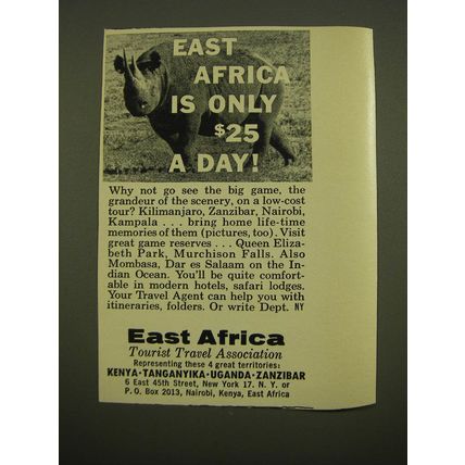 1961 East Africa Tourist Travel Association Ad - East Africa is only $25 a day