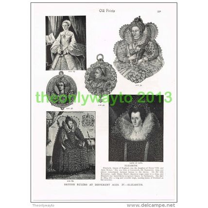 BRITISH RULERS AT DIFFERENT AGES, QUEEN ELIZABETH I, Book Illustration c1895